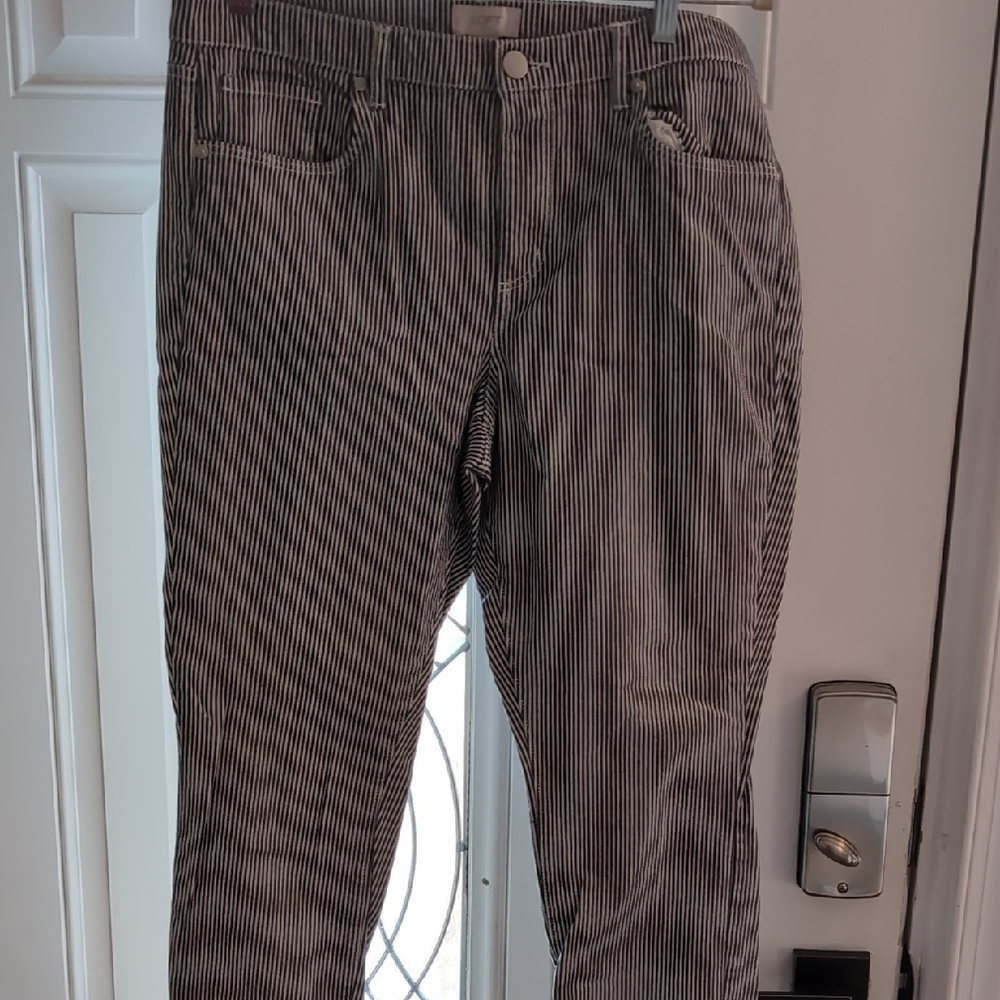 LOFT women's Black and White Striped Chinos